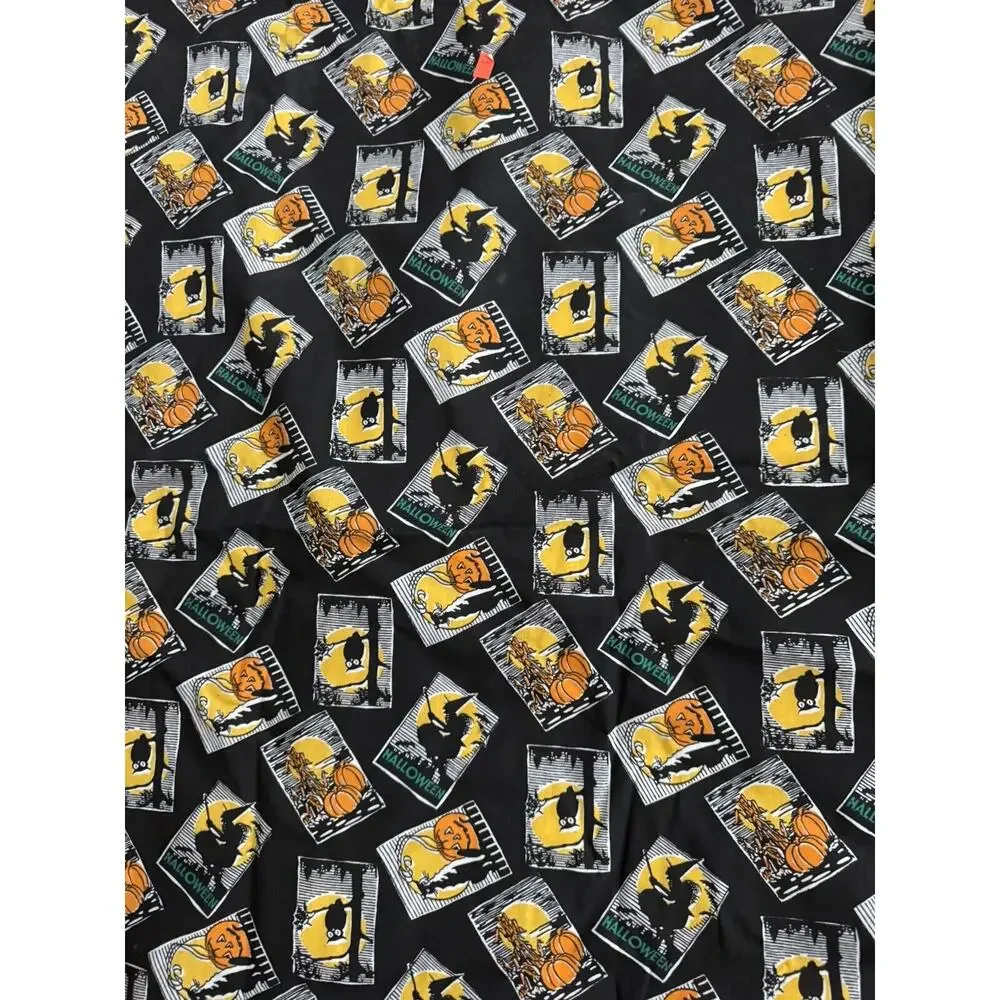 Halloween Fabric Owl Moon Witch Pumpkin Black Cat Bat Cotton Sewing ~ 150 X 88